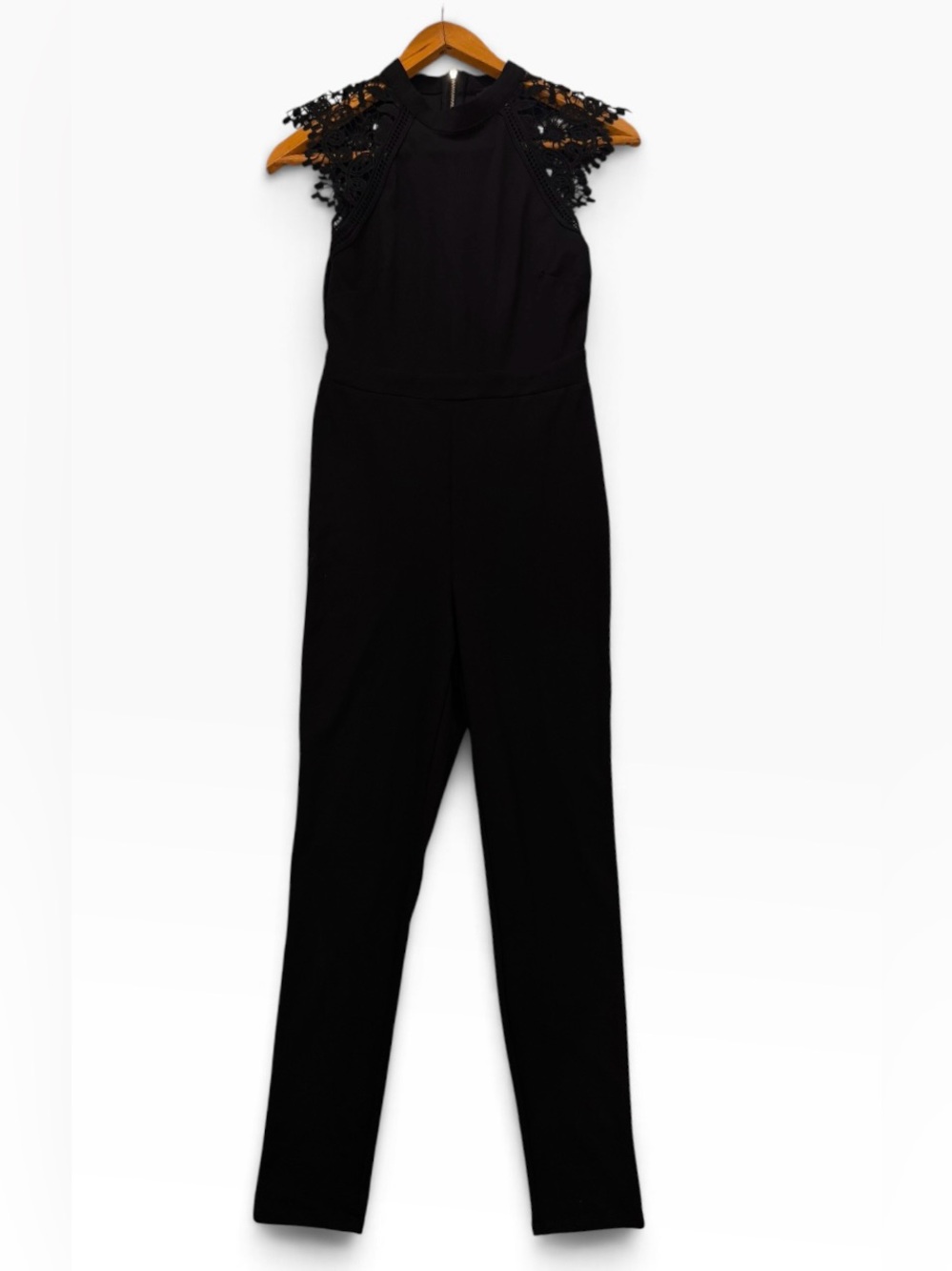 iris Black Lace-Shoulder Sleeveless Jumpsuit